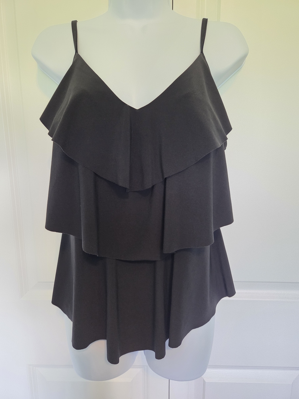 Aqua Green Black Layered Ruffle Tankini Top